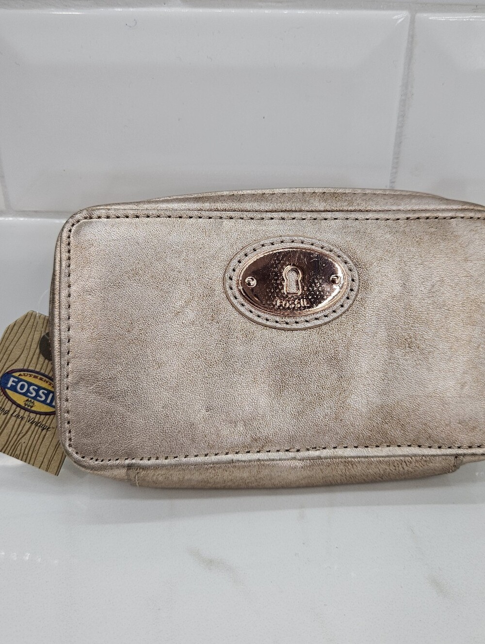 FOSSIL Rose Gold Leather HAPPY Jewelry Case Wallet  Zip Around Travel Wallet NWT